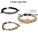 3Pcs/Set 8MM Gold Crown Bracelets