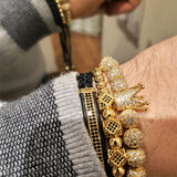 3Pcs/Set 8MM Gold Crown Bracelets